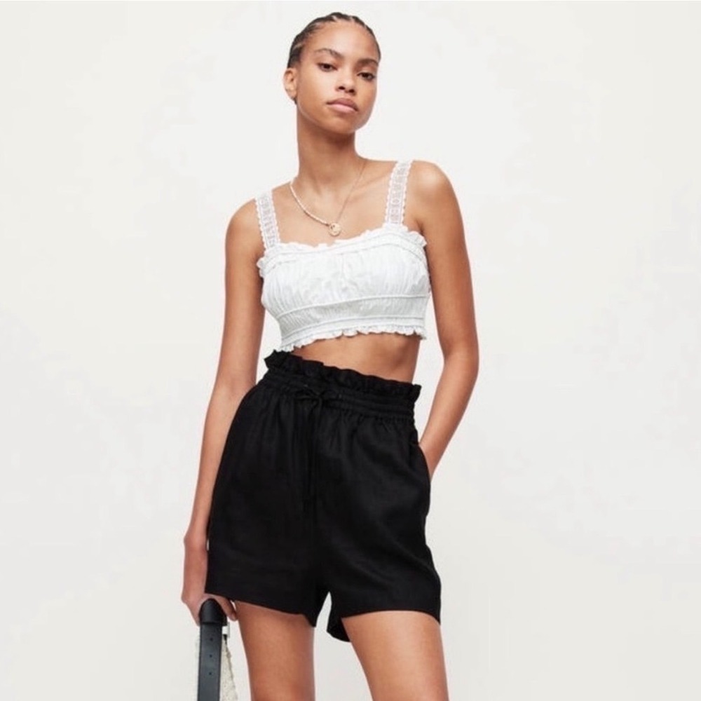 AllSaints Womens Black 100% Linen Lily Paperbag Waist Beach Summer Shorts Size 8
